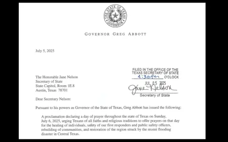 Governor Abbott Declares Sunday, July 6, A Day Of Prayer For Texans