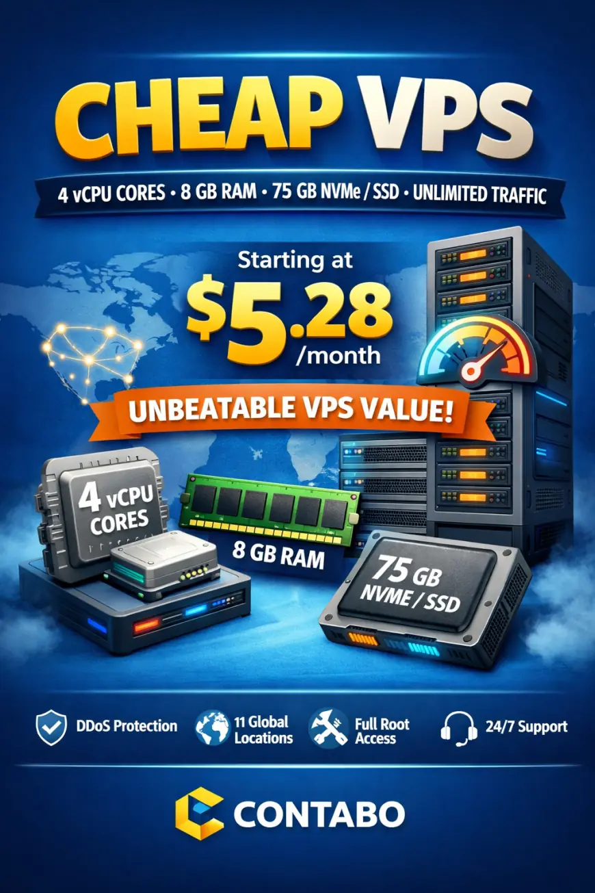 Cheap VPS $5.28/month: 4 vCPU Cores, 8 GB RAM, 75 GB Storage, Unlimited Traffic
