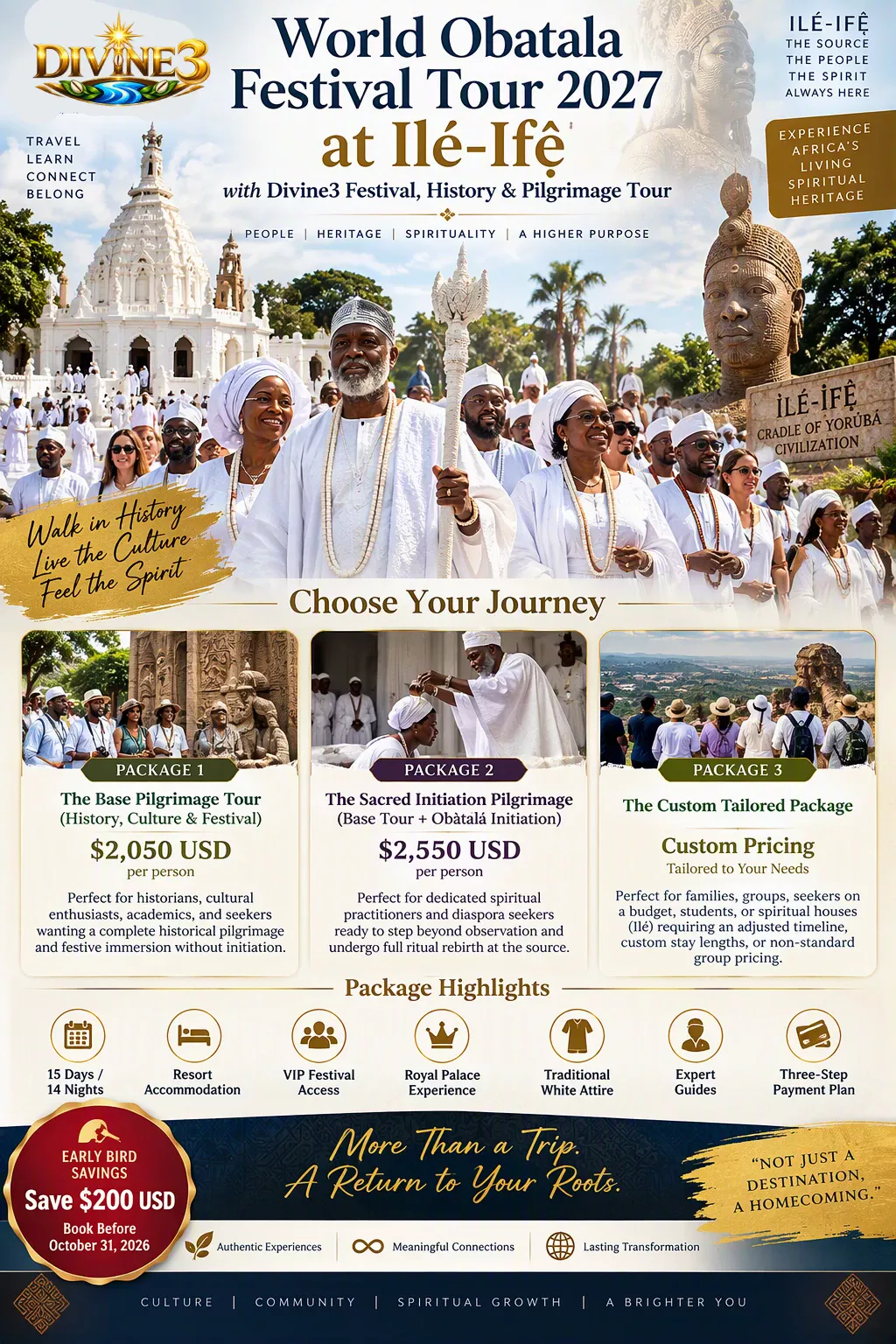 Book Your Obatala Festival 2027 at Ile-Ife with Divine3 Festival, History & Pilgrimage Tour